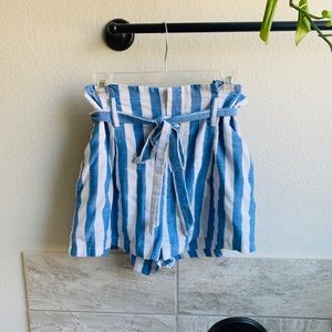 Stripped blue and white paperbag  shorts